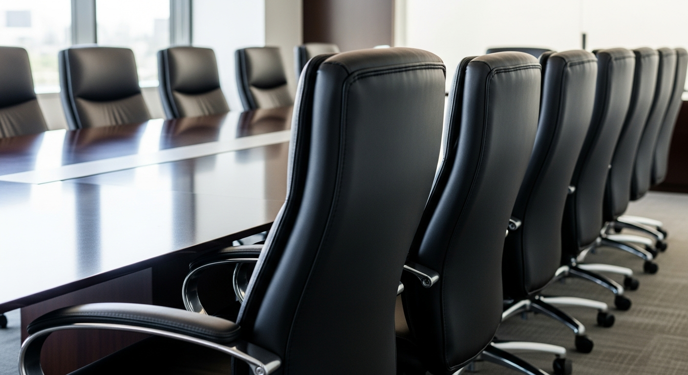 Executive boardroom chairs reupholstered in black leather